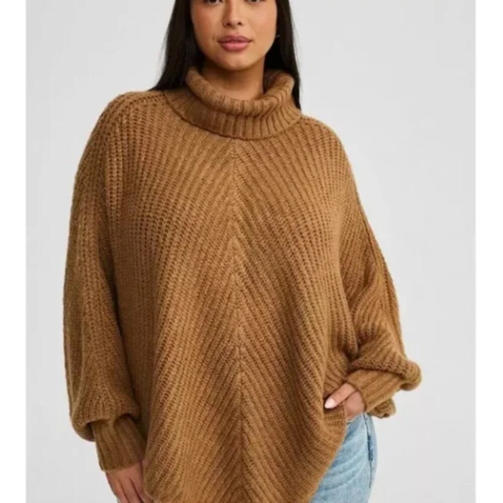Torrid Brown Chunky Knit Turtleneck Sweater Poncho Women Sz 3X/4X Cozy Oversized - Picture 3 of 8